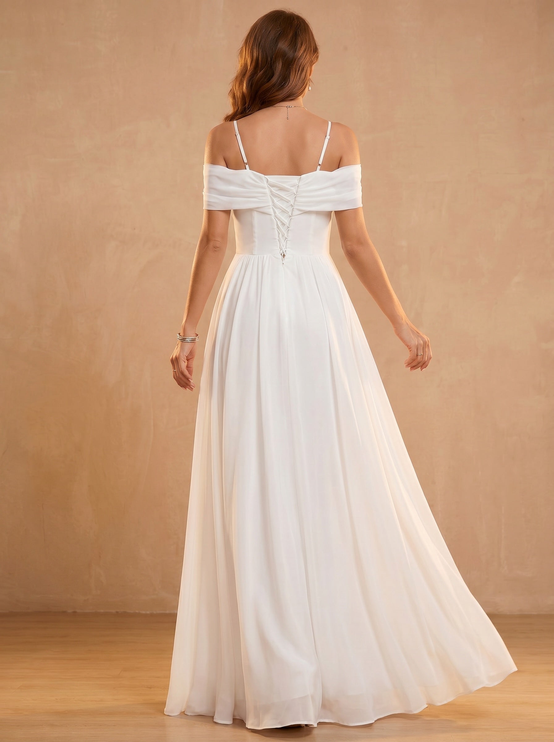 Bow shaped off the shoulder Chiffon bridesmaid dress