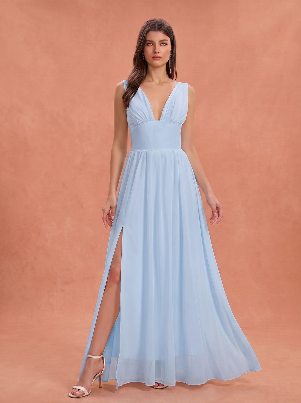 Ruched bust side slit Chiffon bridesmaid dress