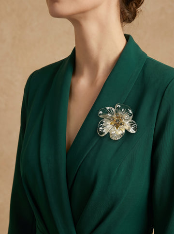 Transparent design Camellia brooch, wedding jewelry gift for bride/bridesmaid