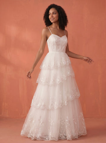 Lace & sequins appliques long wedding dress