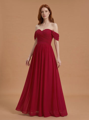 Off shoulder ruched bust Chiffon bridesmaid dress