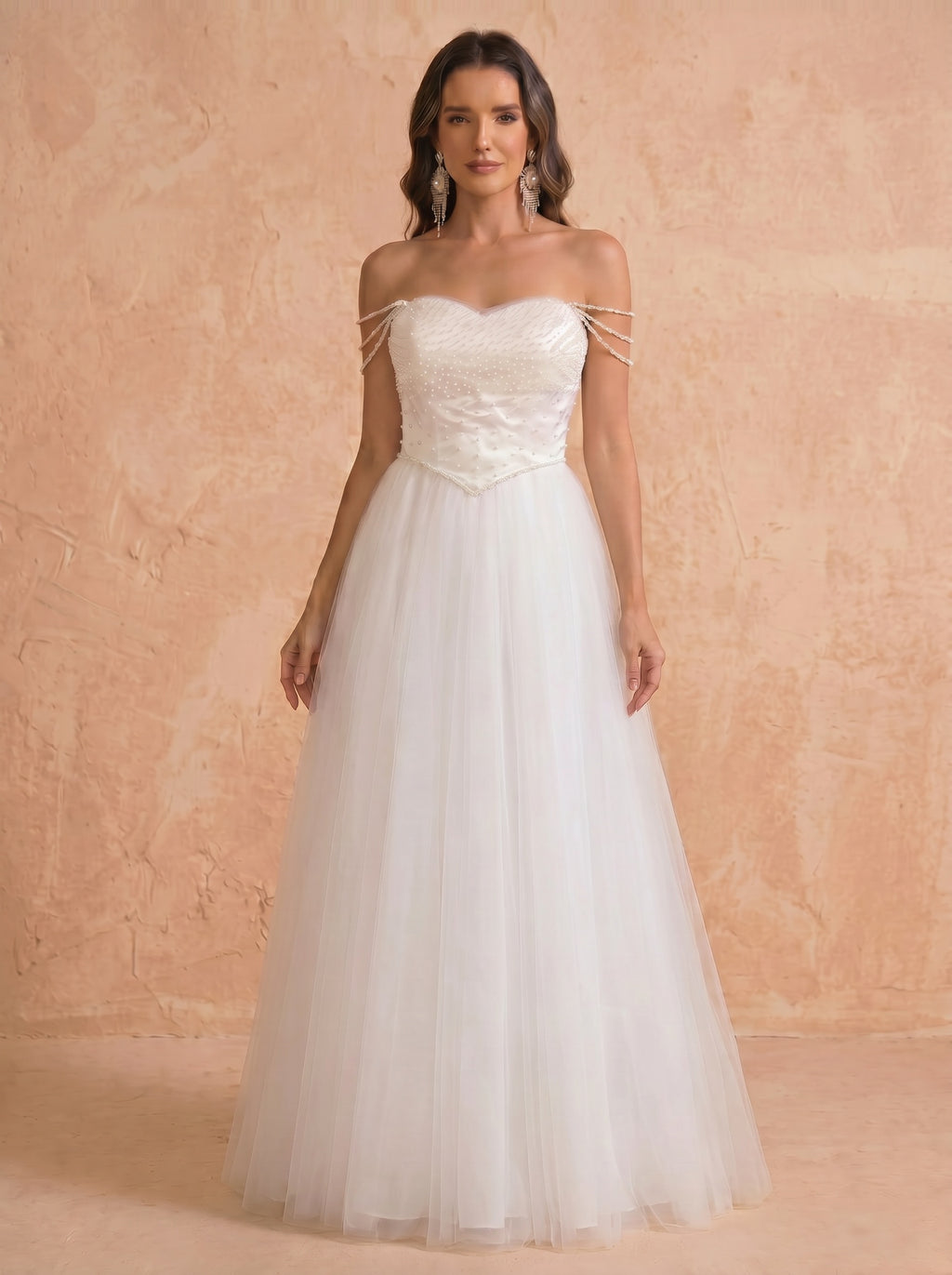 handmade imitation pearl long wedding dress