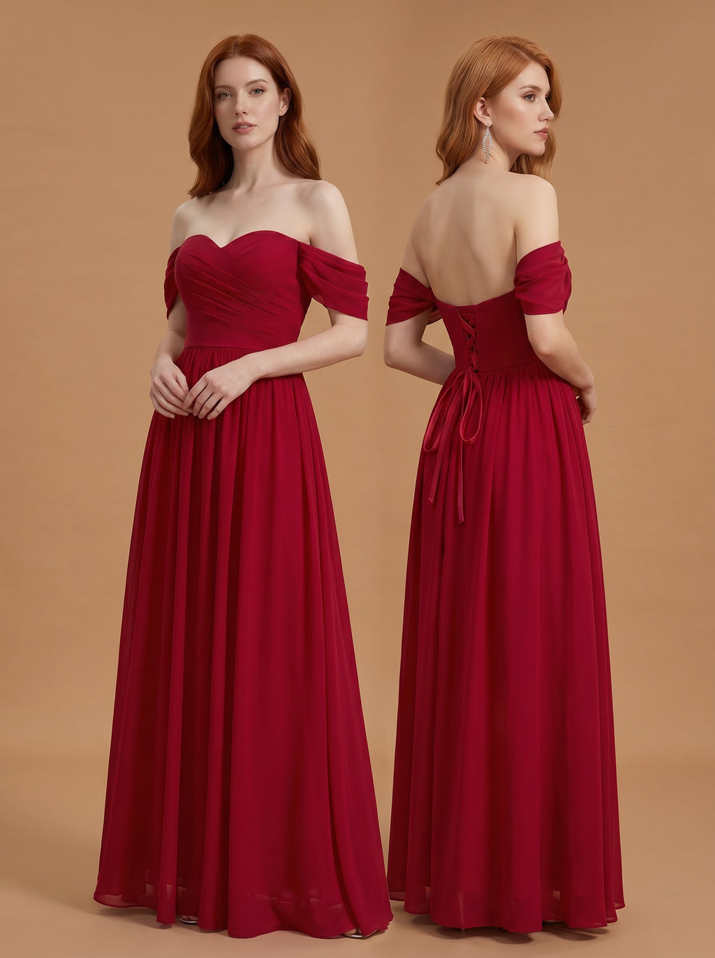Off shoulder ruched bust Chiffon bridesmaid dress