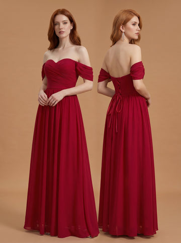Off shoulder ruched bust Chiffon bridesmaid dress
