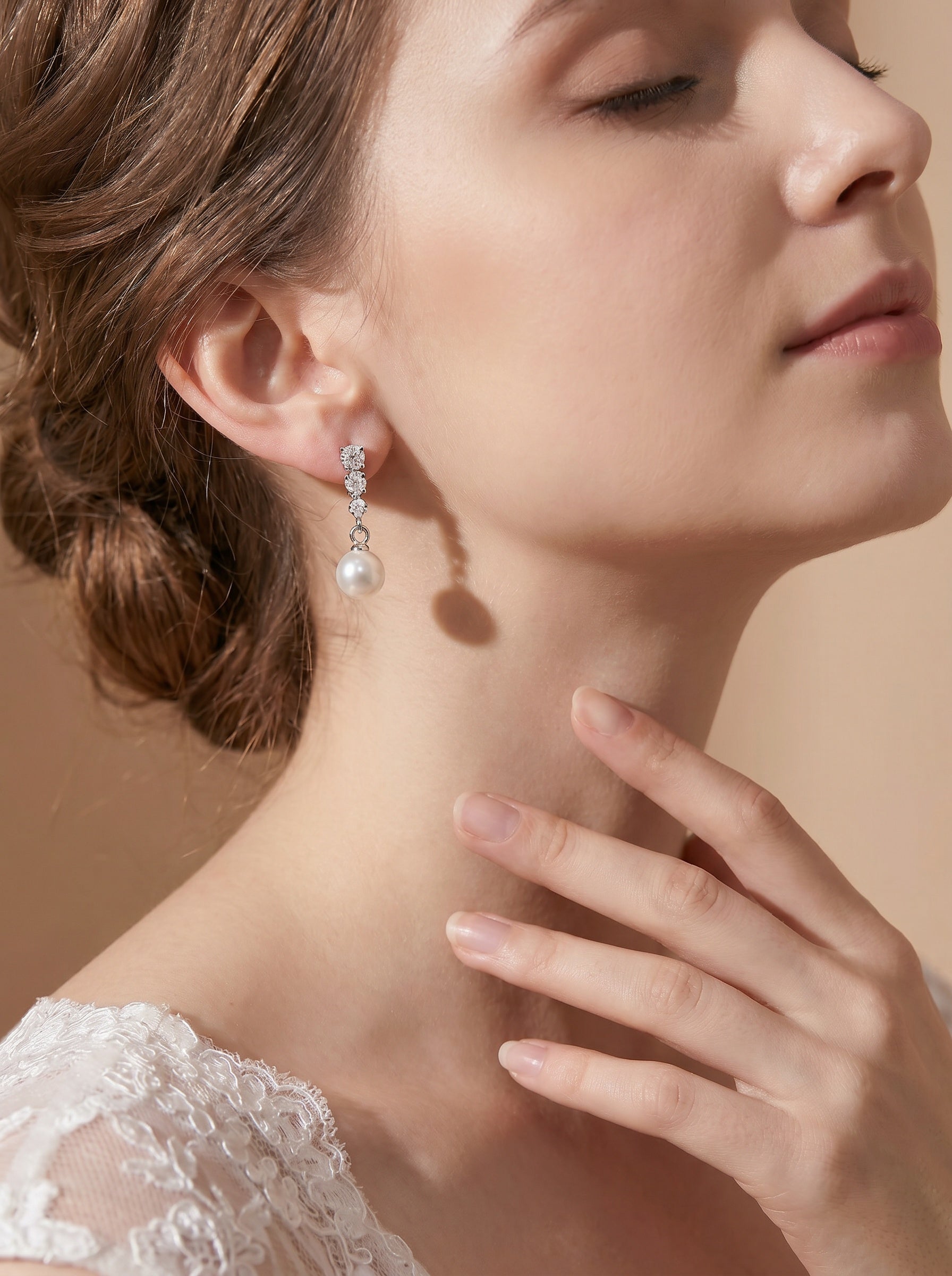 Bright Diamond natural Pearls Earrings, wedding jewelry for bride/bridesmaid