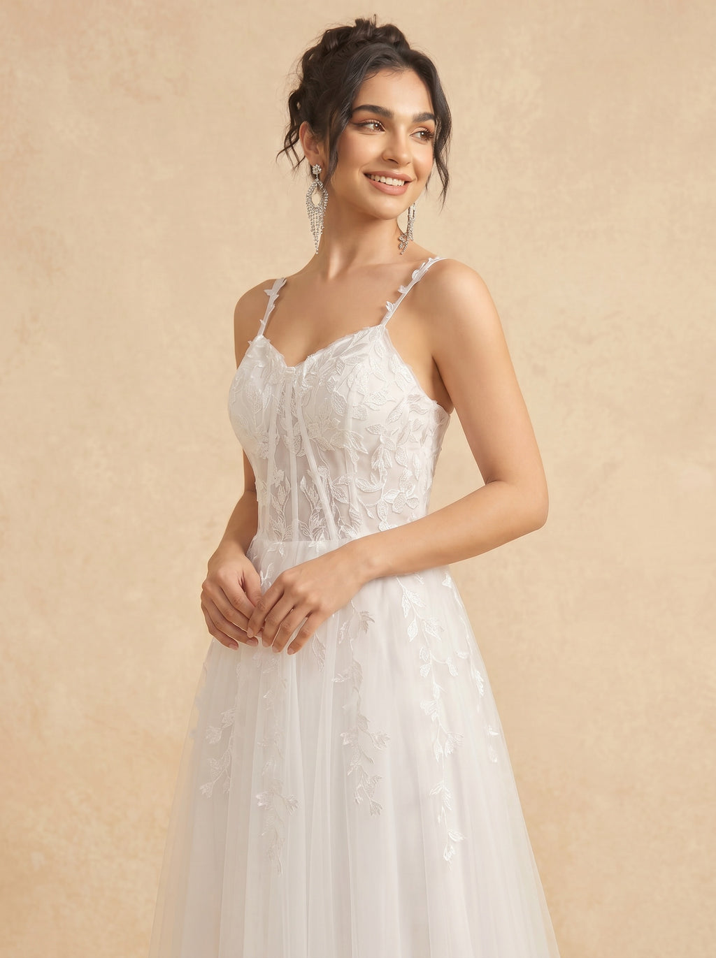Leaves appliques tulle prom dress