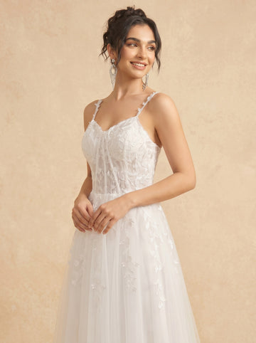 Leaves appliques tulle prom dress
