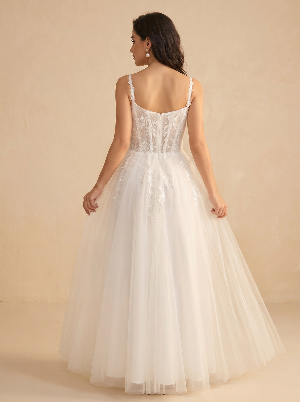 Leaves appliques tulle prom dress