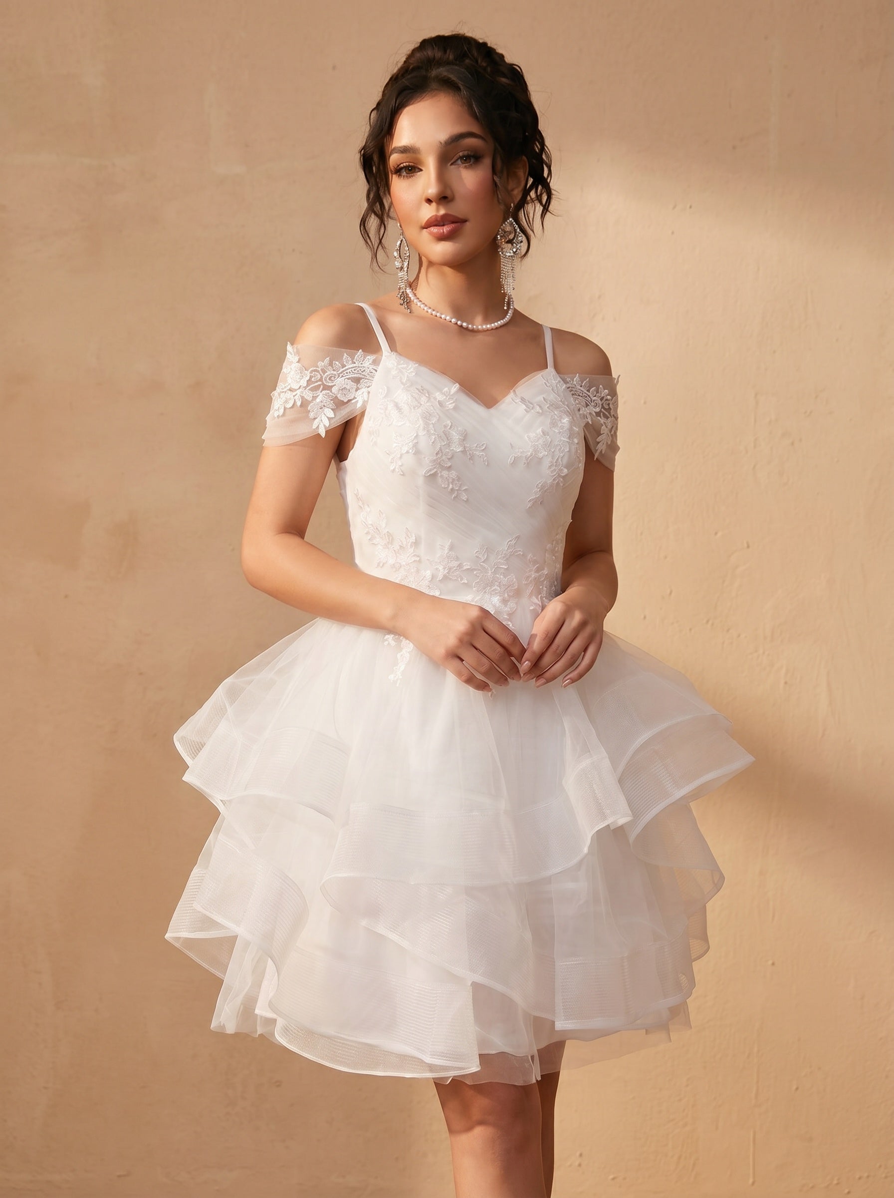 Irregular skirt tulle Short wedding dress