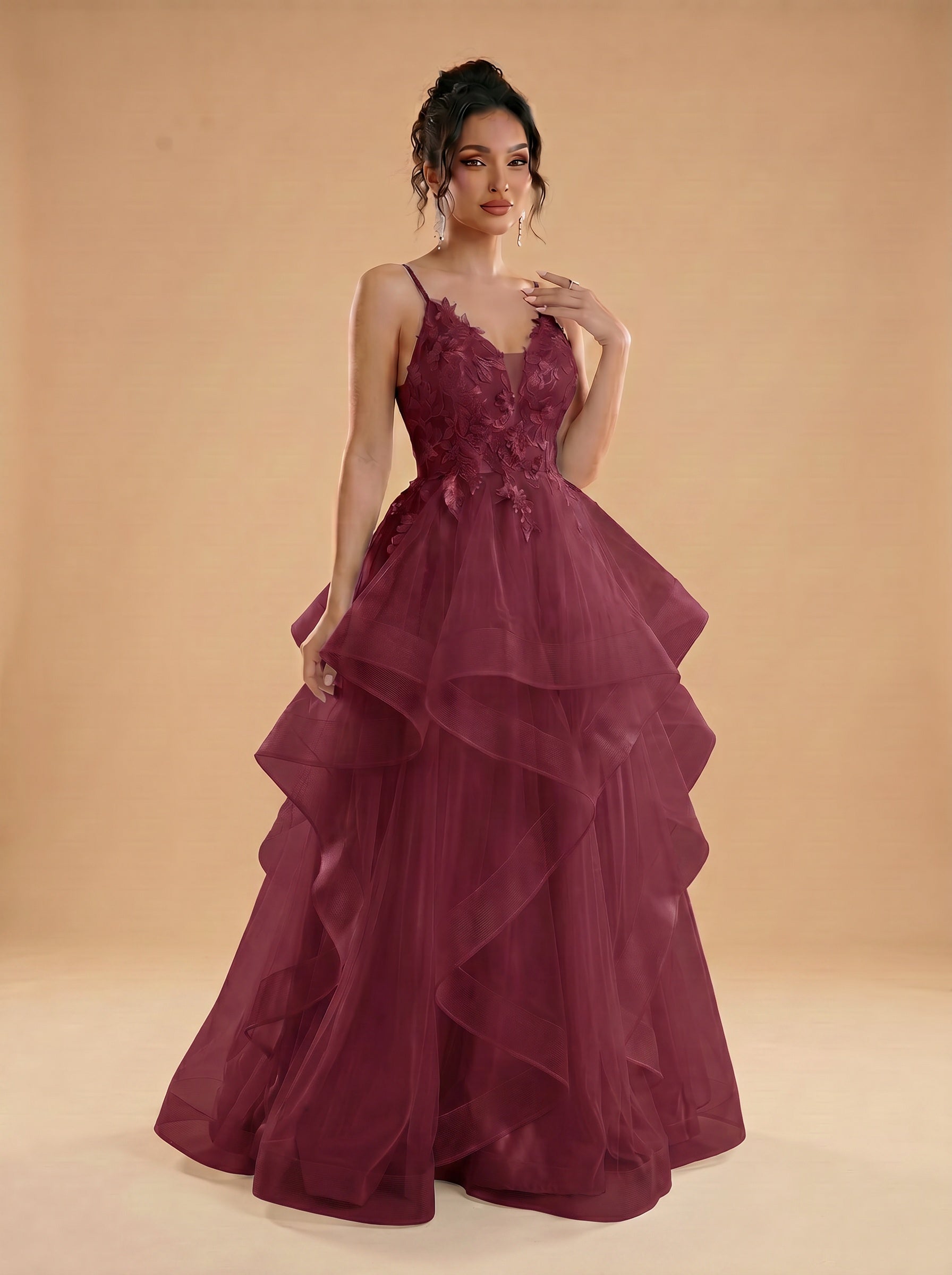 Irregular sequins appliques tulle prom dress