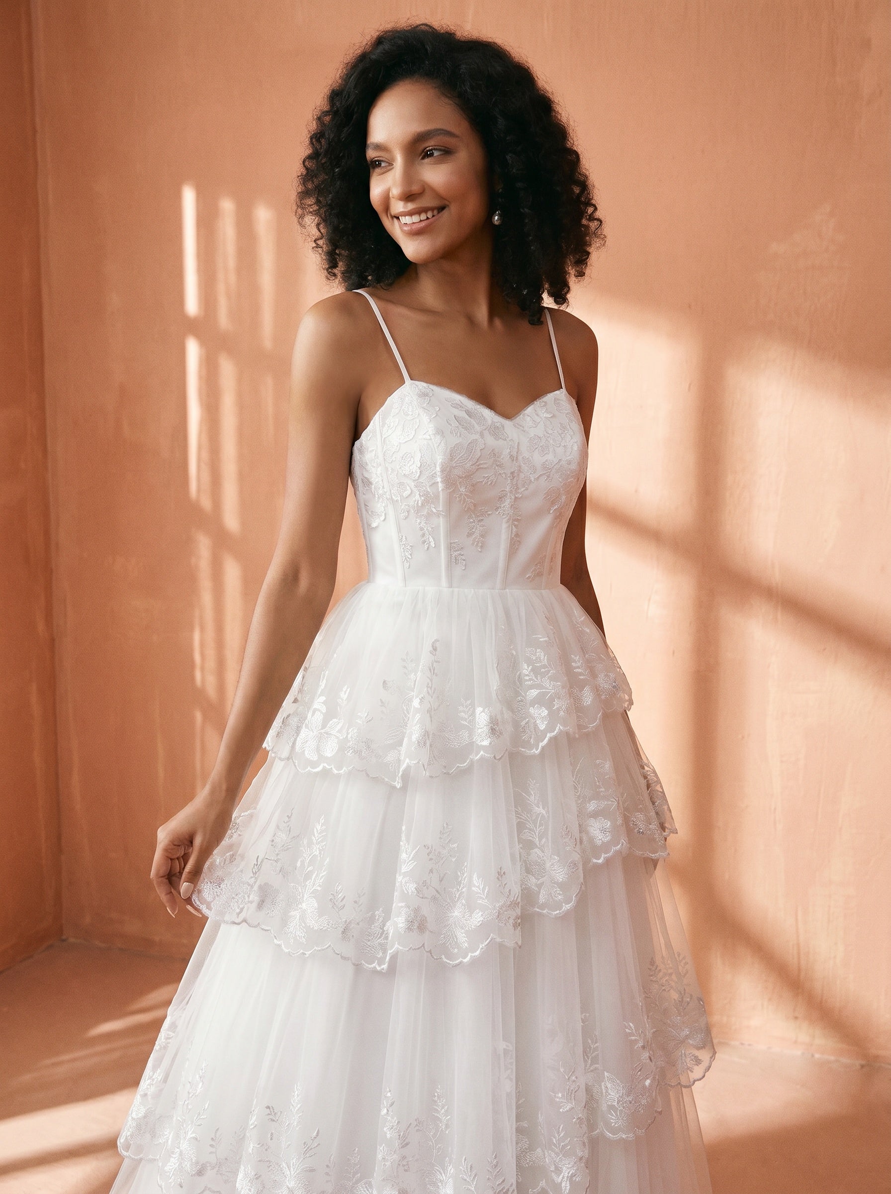 Lace & sequins appliques long wedding dress