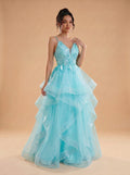 Irregular sequins appliques tulle prom dress