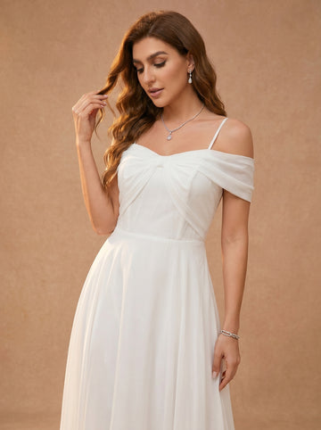 Bow shaped off the shoulder Chiffon bridesmaid dress