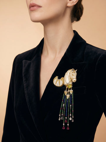 Vintage style Handmade enamel pony tassel brooch, wedding jewelry gift for bride/bridesmaid