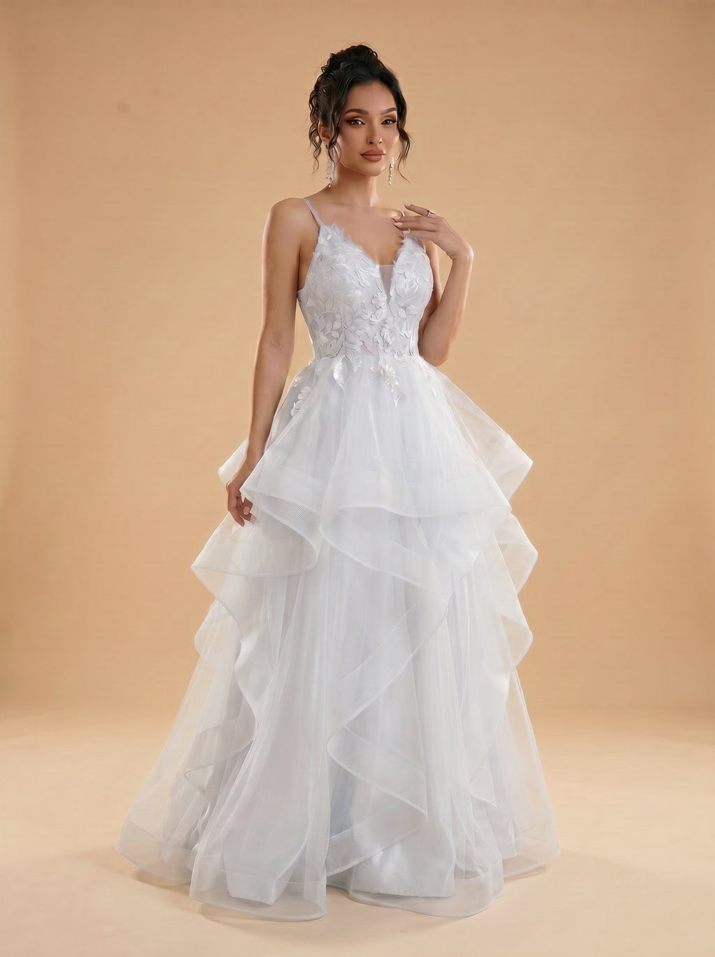 Irregular sequins appliques tulle prom dress