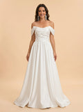 Ruched bust satin off-shoulder wedding dress