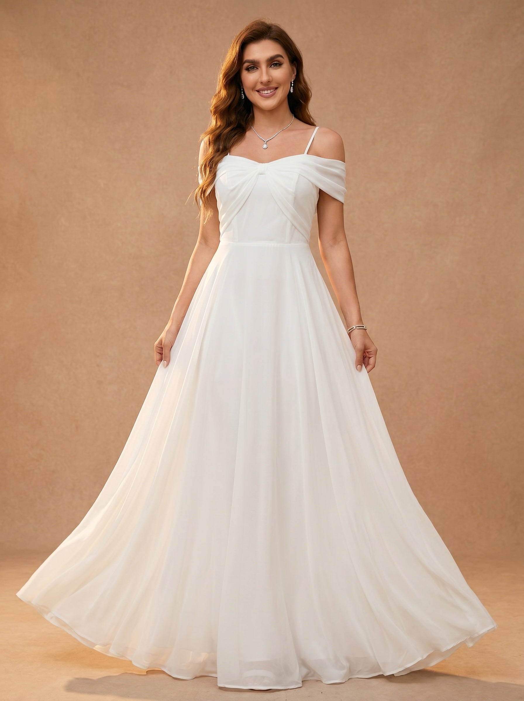 Bow shaped off the shoulder Chiffon bridesmaid dress