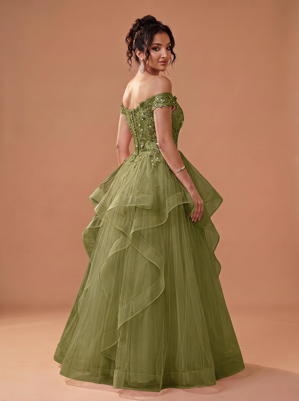 Off shoulder long prom gown
