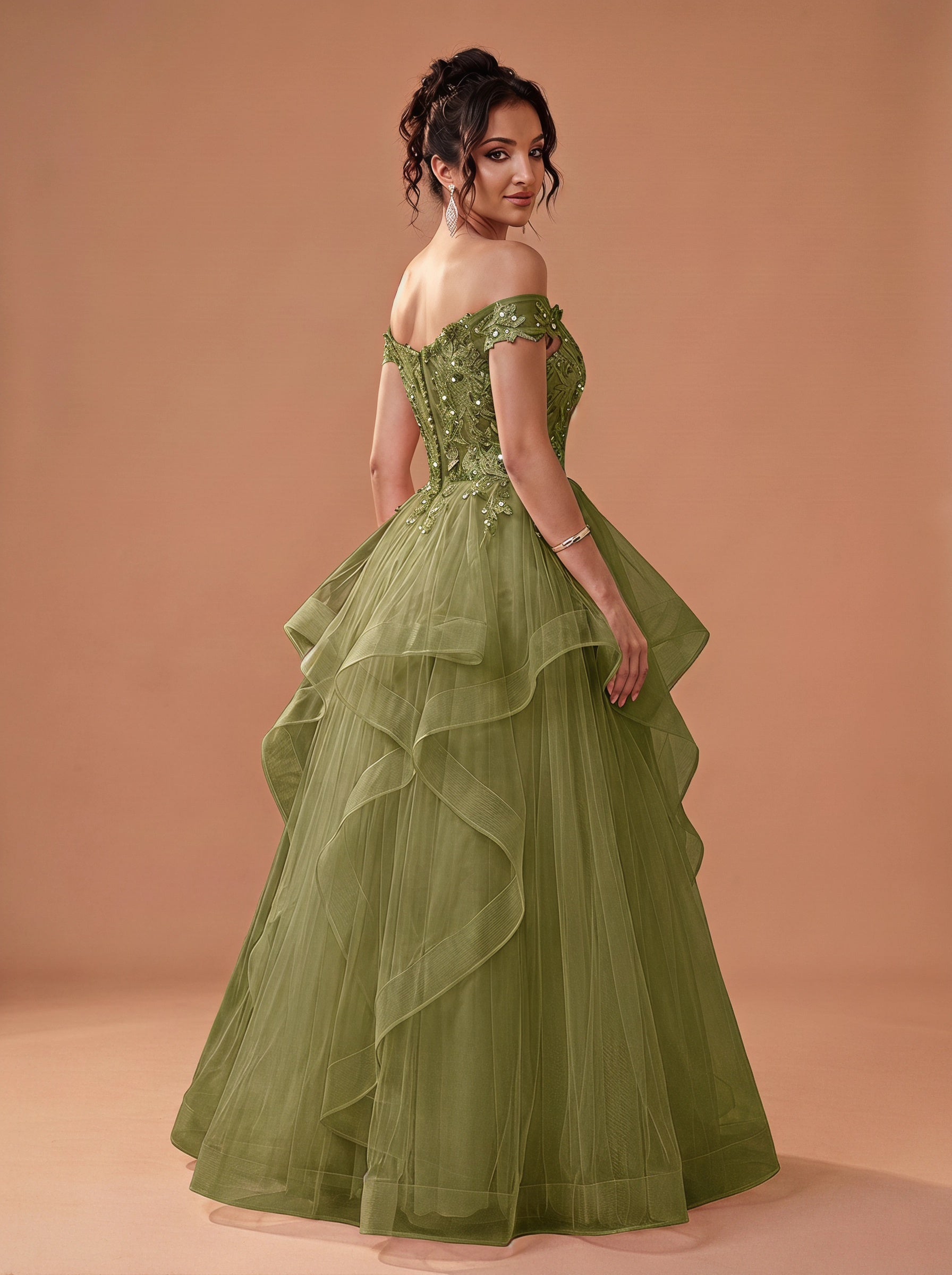 Off shoulder long prom gown