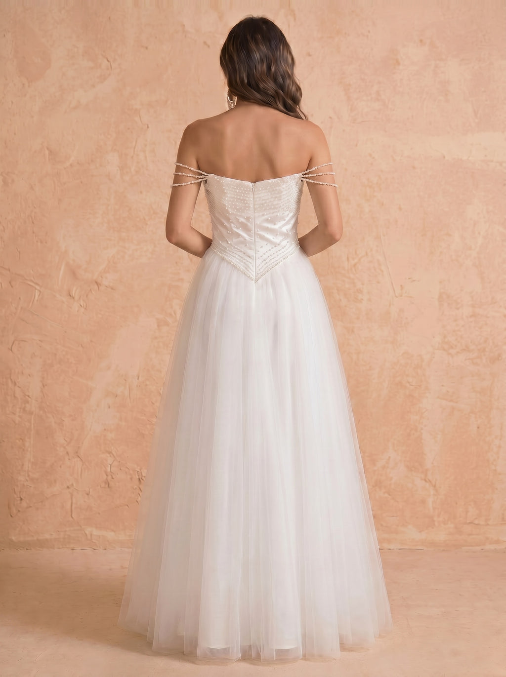 handmade imitation pearl long wedding dress