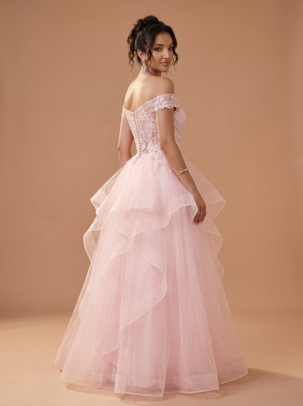 Off shoulder long prom gown