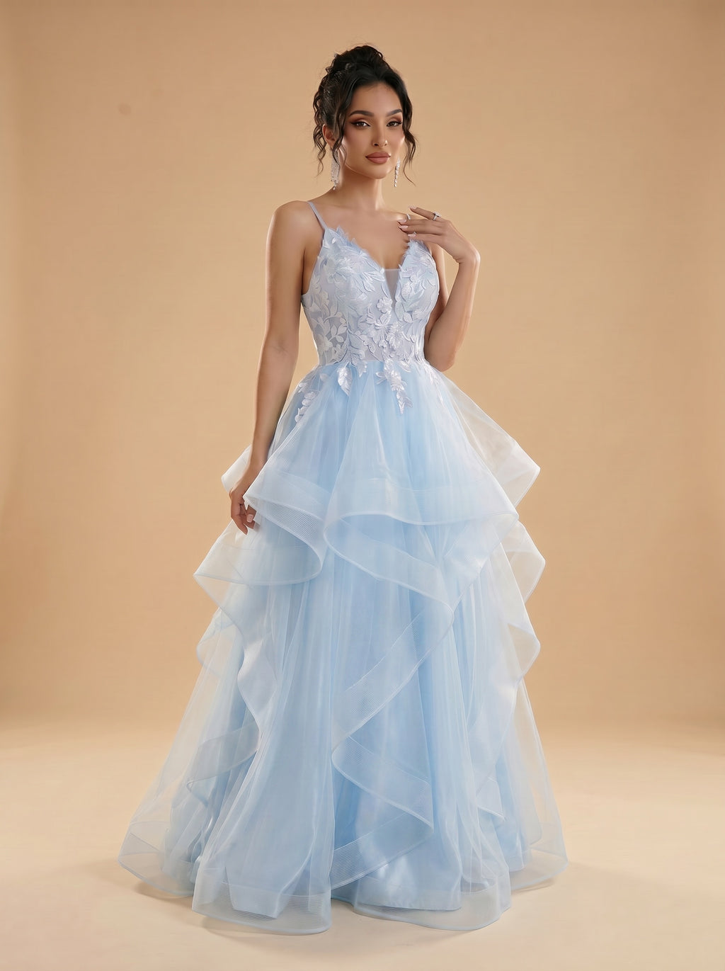 Irregular sequins appliques tulle prom dress