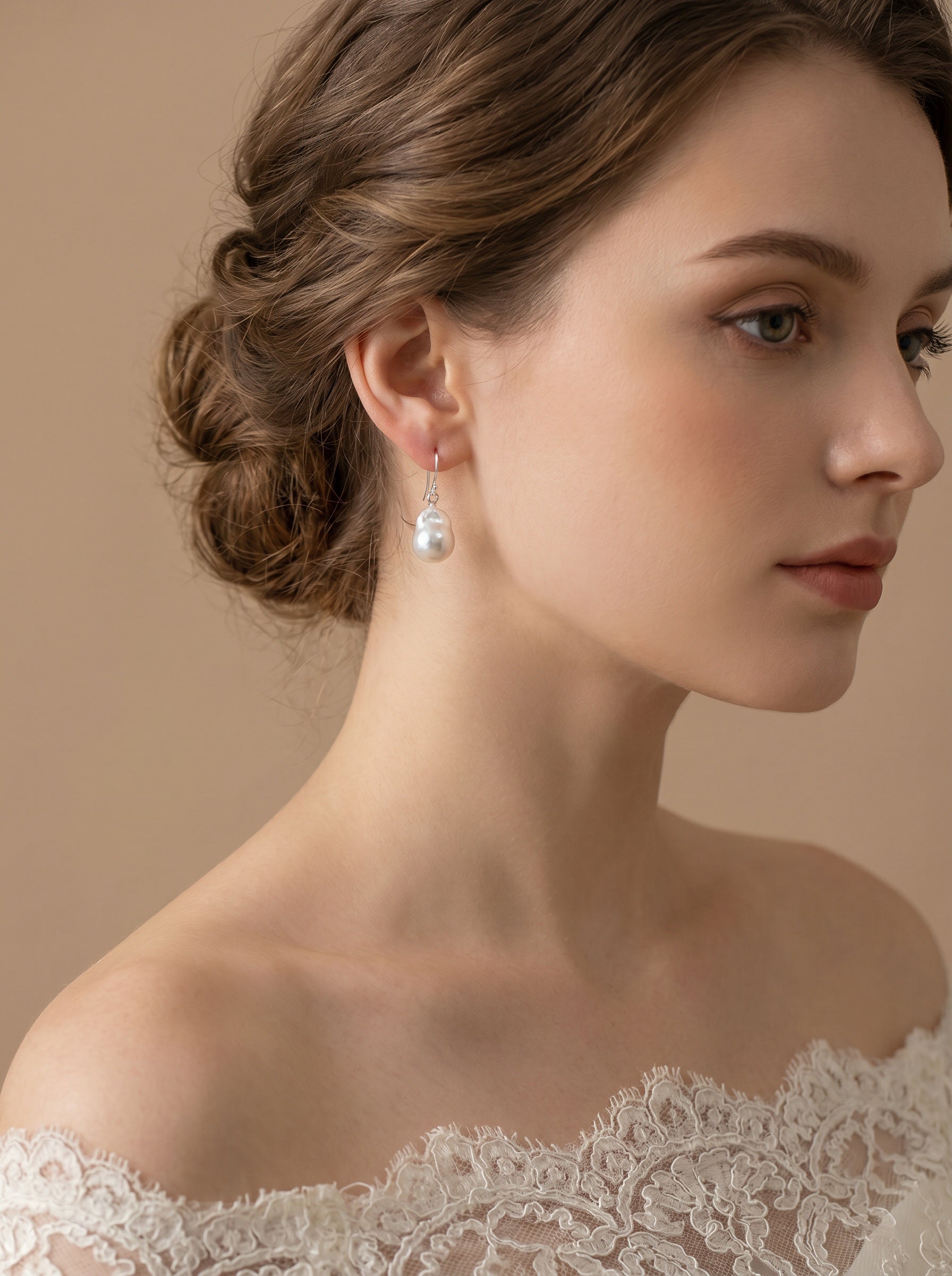 Tinfoil texture natural baroque Pearls Earrings, wedding jewelry for bride/bridesmaid