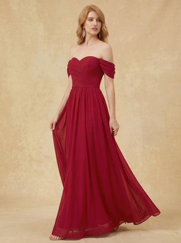 Off shoulder ruched bust Chiffon bridesmaid dress