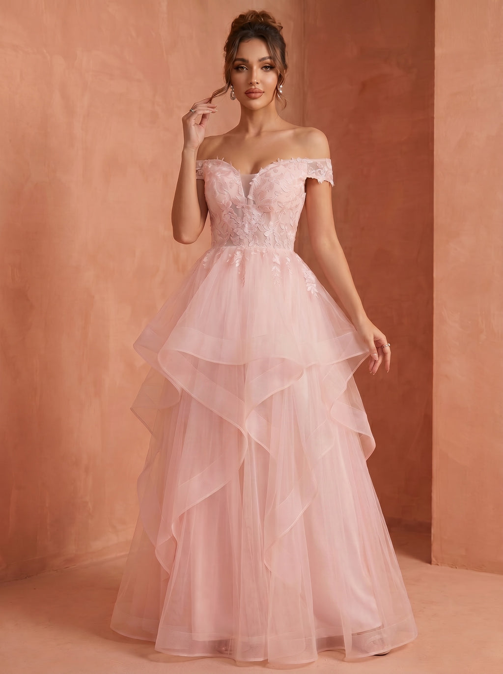 Off shoulder long prom gown