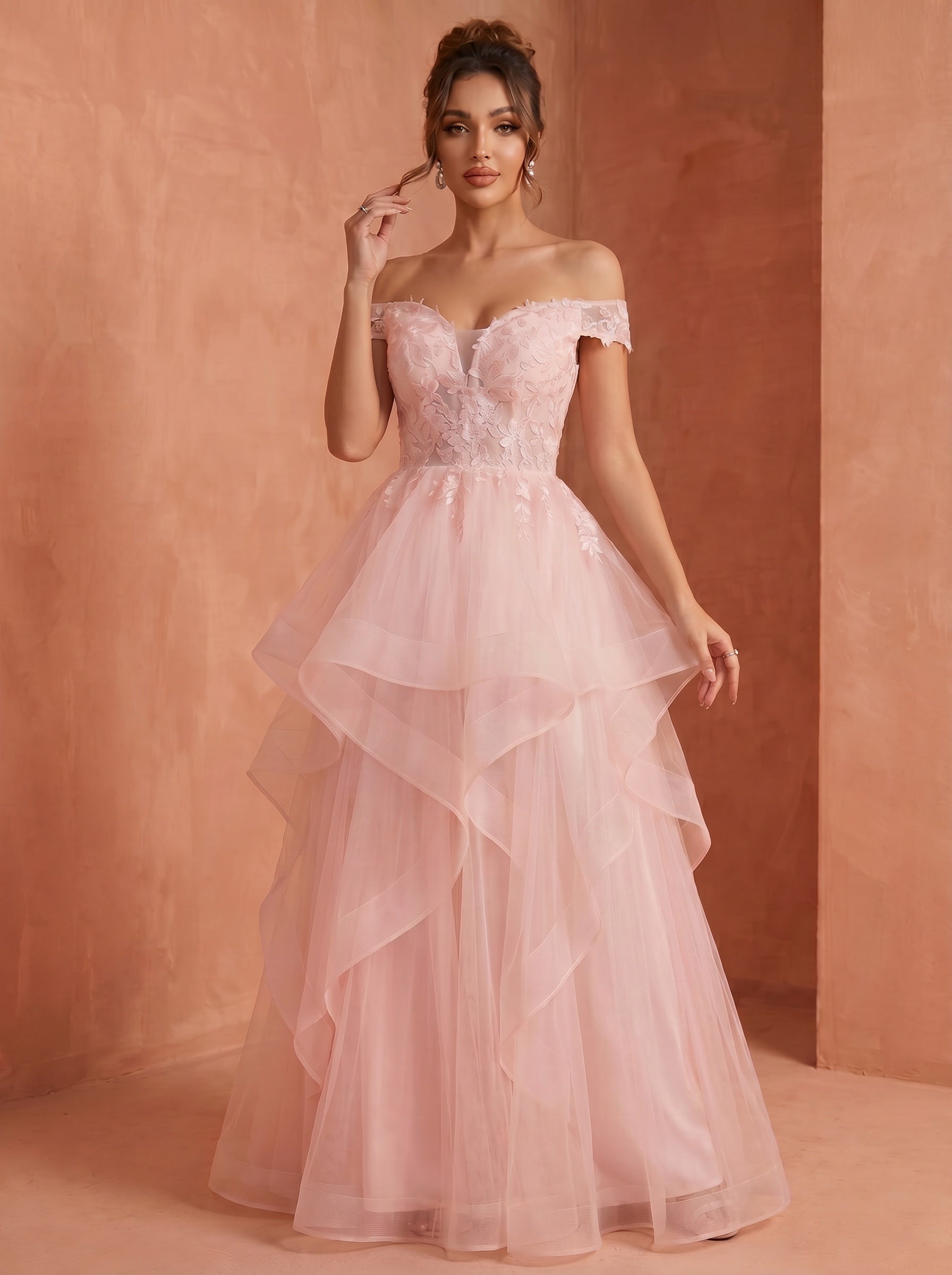 Off shoulder long prom gown