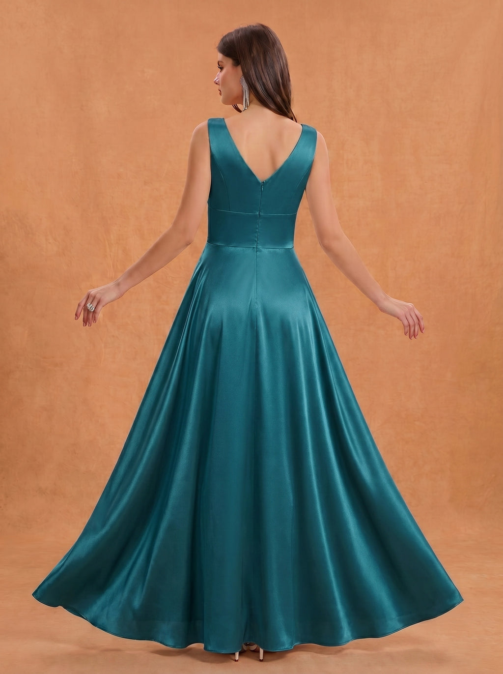 Ruched bust side slit satin bridesmaid / guest dress