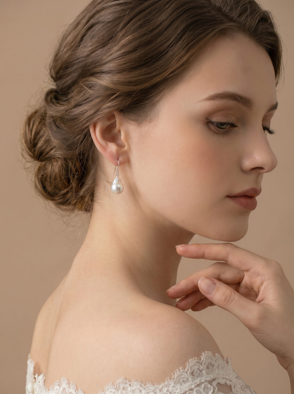 Tinfoil texture natural baroque Pearls Earrings, wedding jewelry for bride/bridesmaid