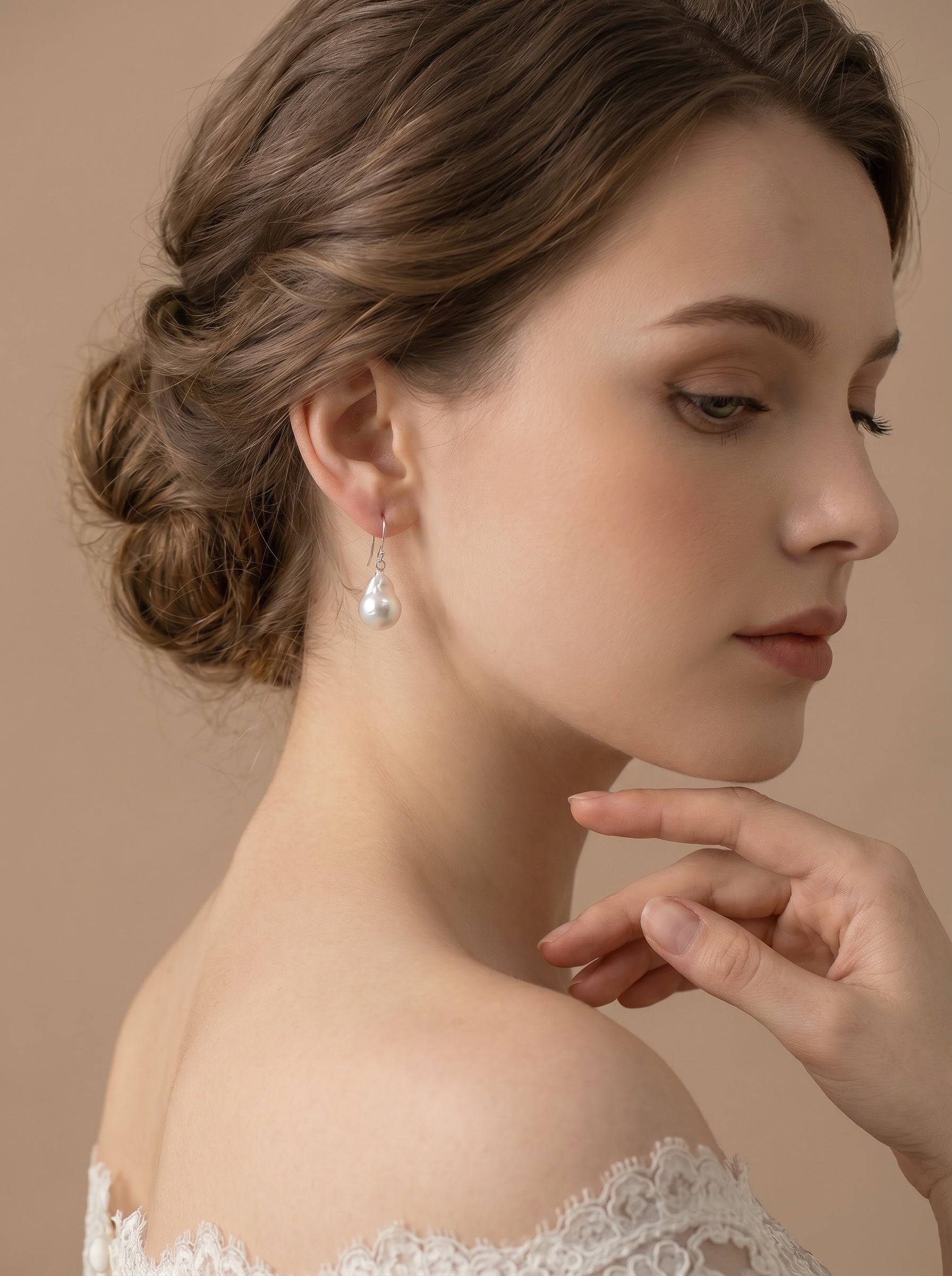 Tinfoil texture natural baroque Pearls Earrings, wedding jewelry for bride/bridesmaid