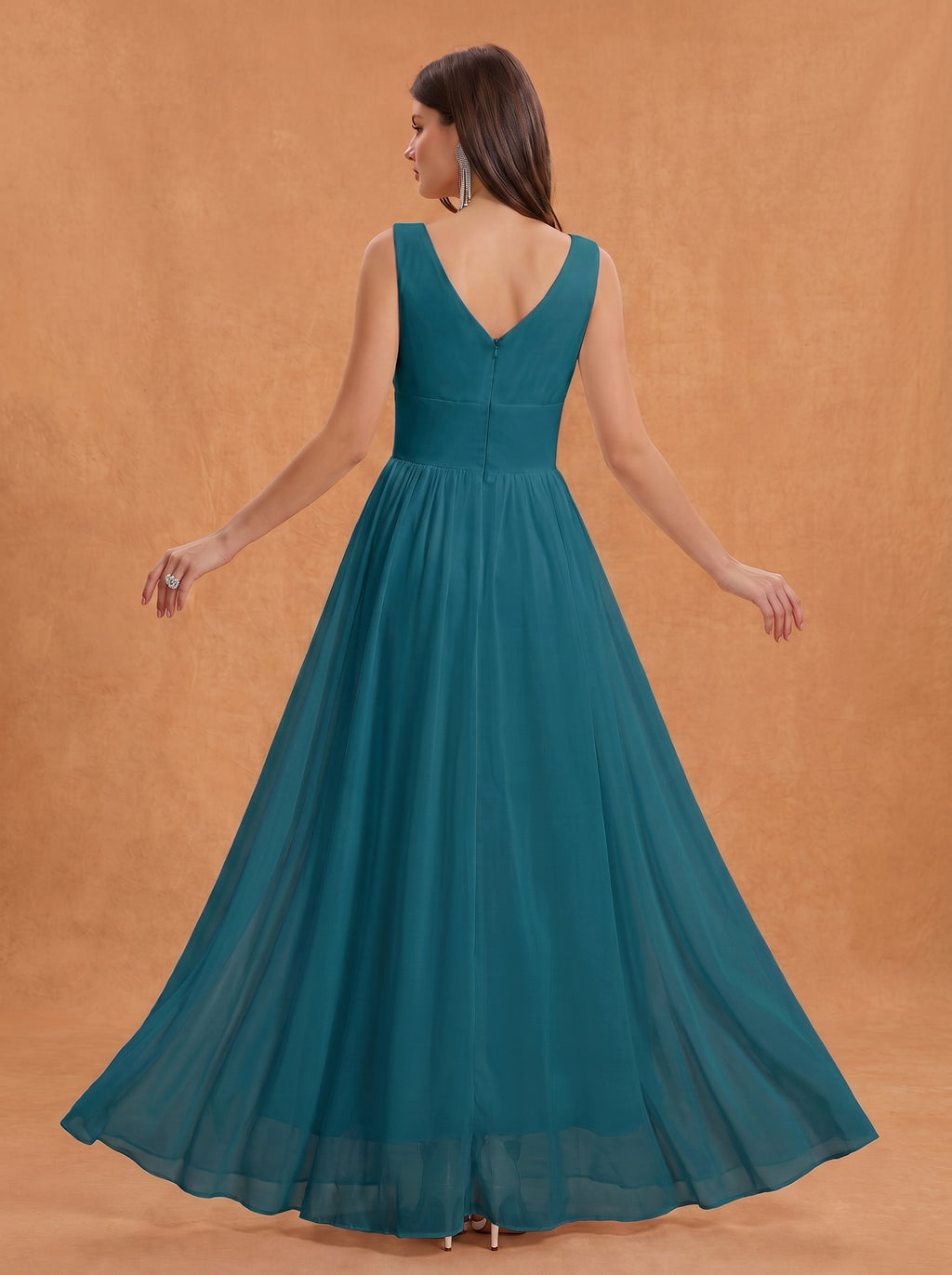Ruched bust side slit Chiffon bridesmaid dress