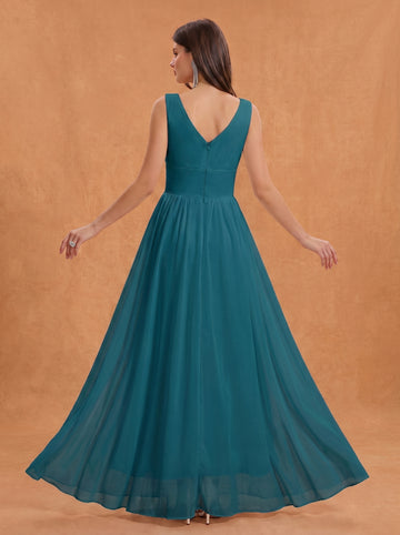 Ruched bust side slit Chiffon bridesmaid dress