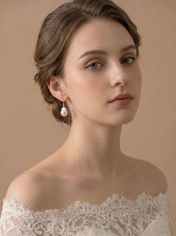 Tinfoil texture natural baroque Pearls Earrings, wedding jewelry for bride/bridesmaid