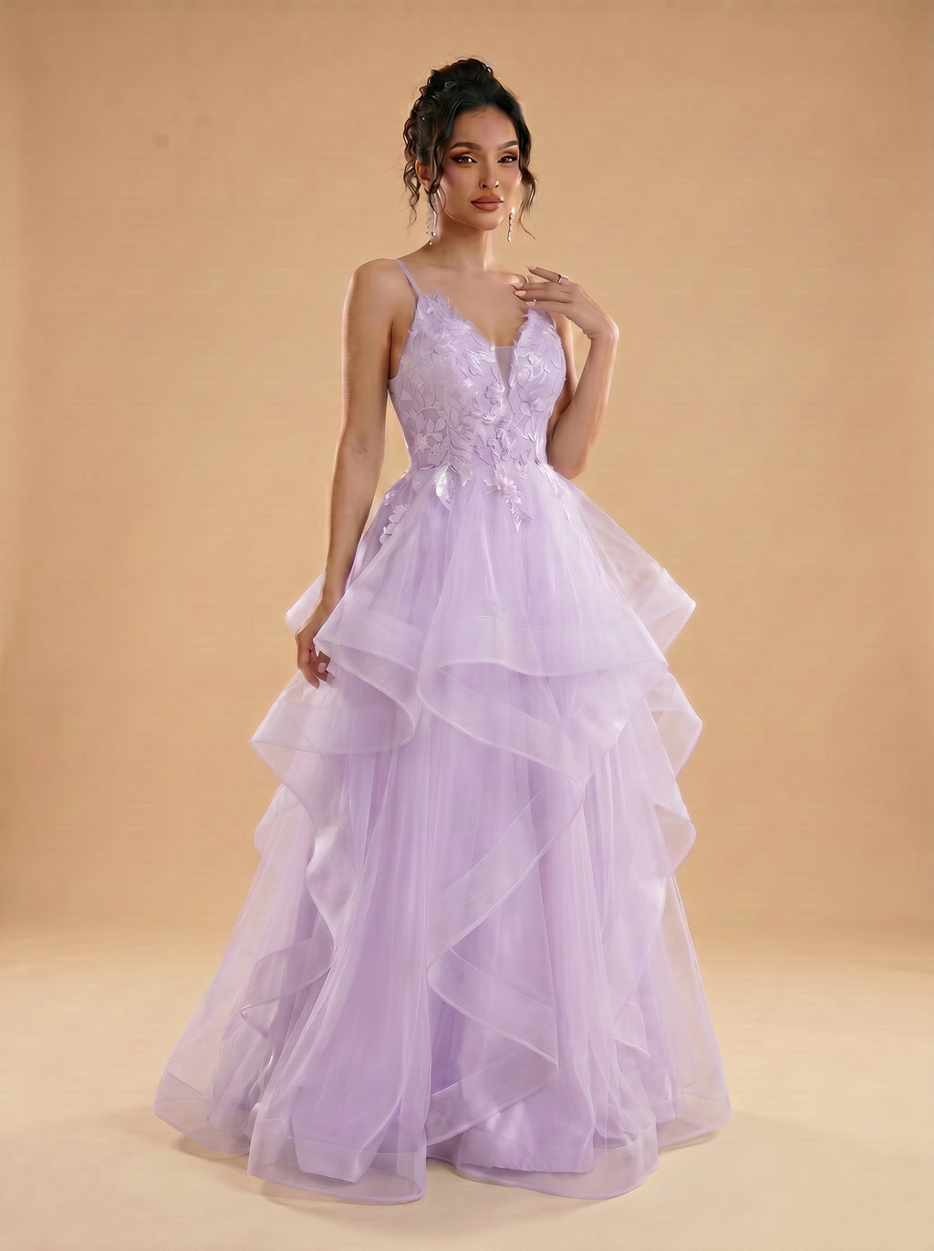 Irregular sequins appliques tulle prom dress