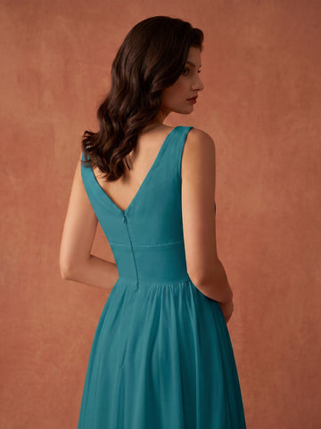 Ruched bust side slit Chiffon bridesmaid dress