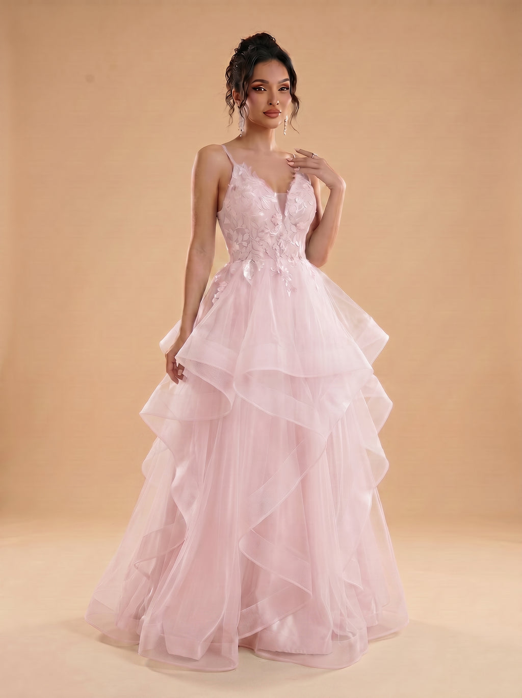 Irregular sequins appliques tulle prom dress