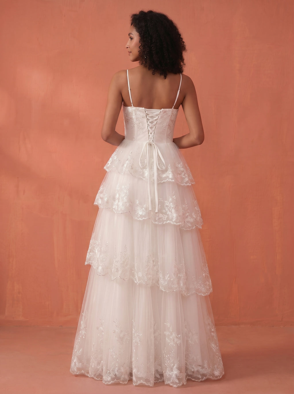 Lace & sequins appliques long wedding dress