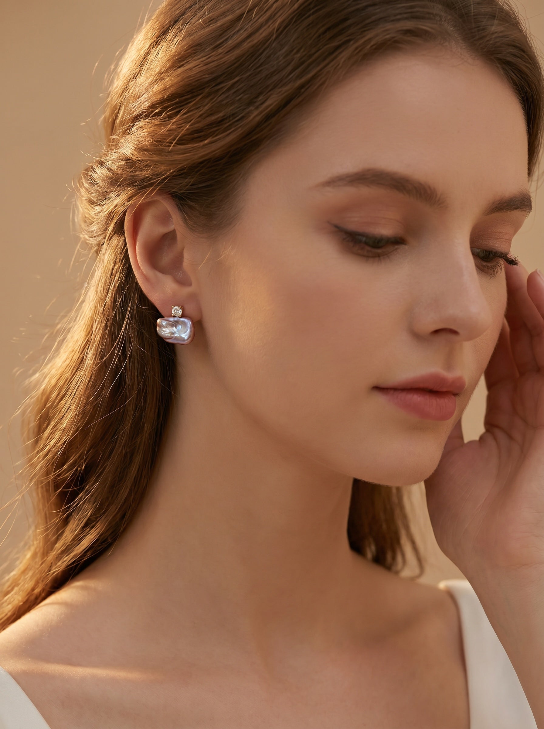 Natural rectangle Baroque Pearls Earrings, wedding jewelry for bride/bridesmaid