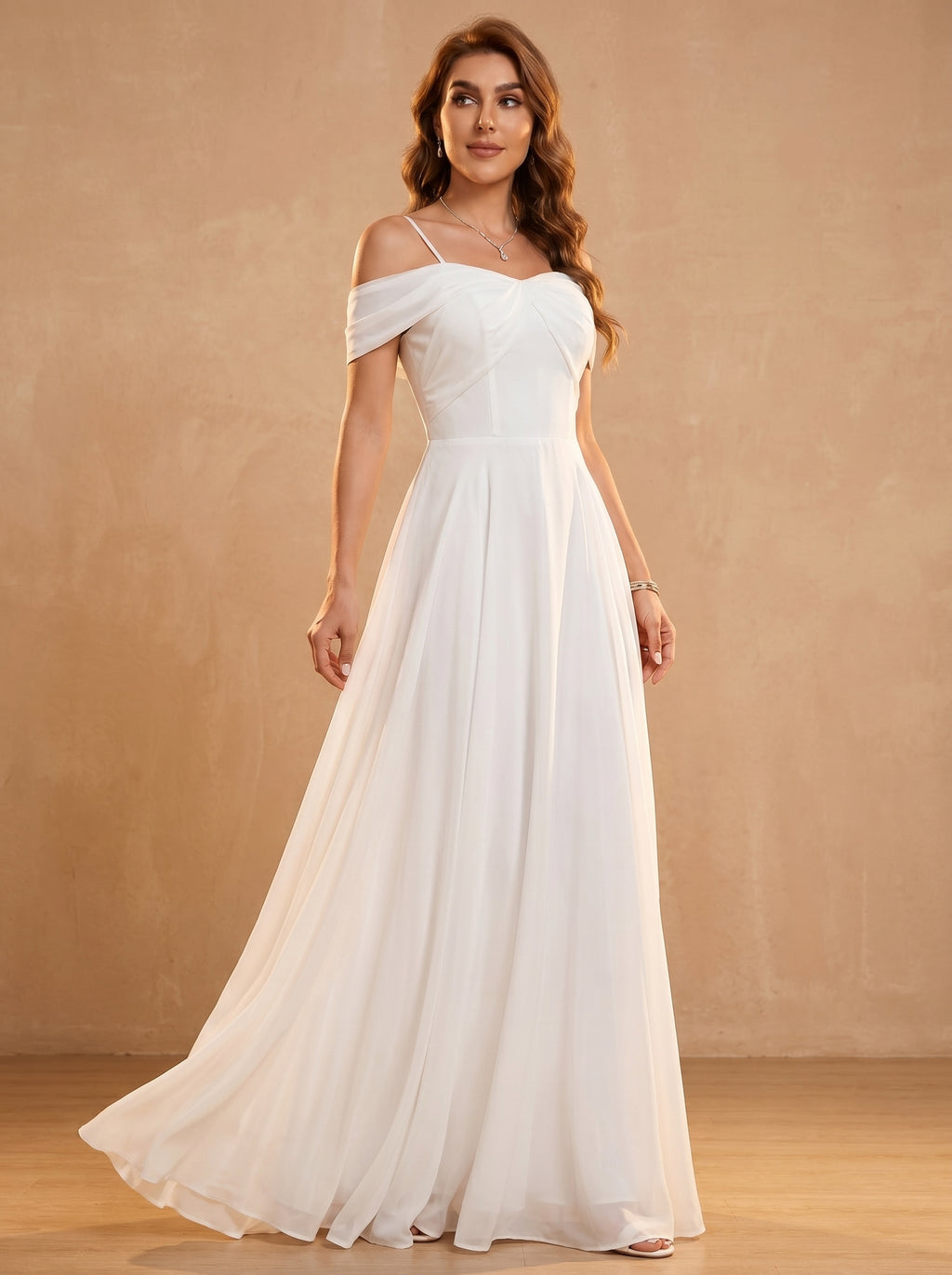 Bow shaped off the shoulder Chiffon bridesmaid dress