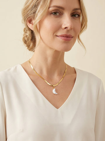 Moon shaped natural pearl necklace, wedding jewelry for bride/bridesmaid