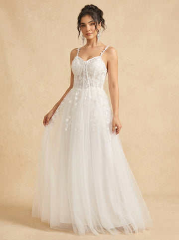 Leaves appliques tulle prom dress
