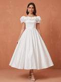 Three dimensional rose embellished bubble sleeve wedding dress