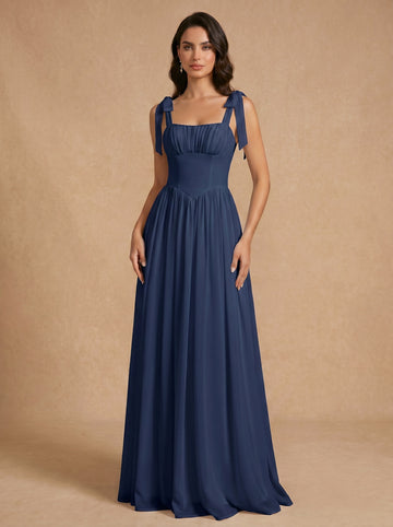 Lace up ruched bust Chiffon bridesmaid dress