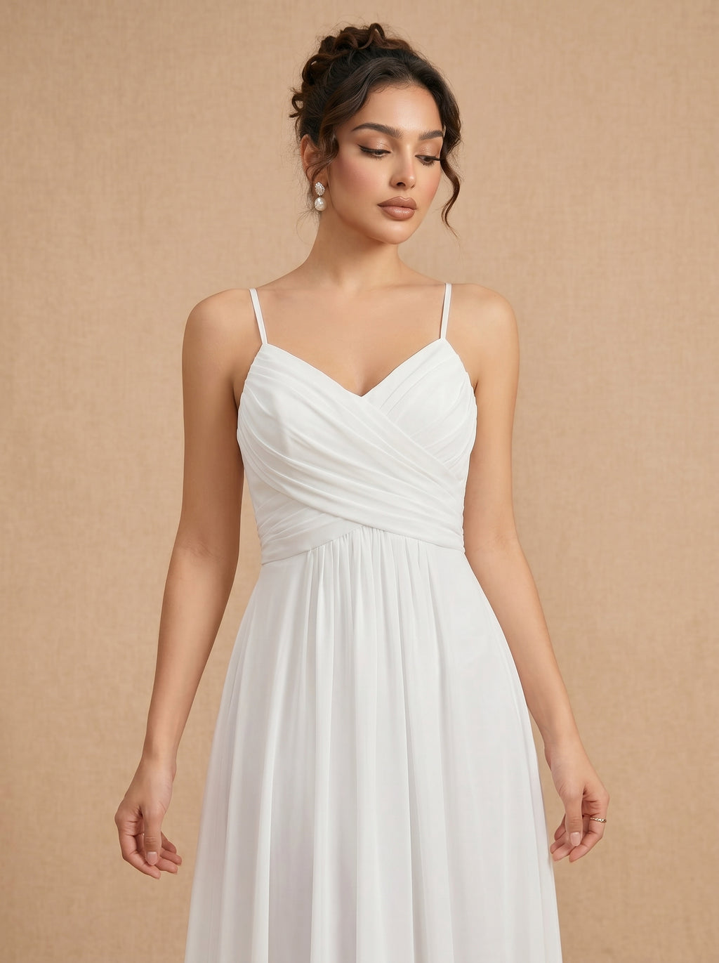 Lace up spaghetti strap ruched bust backless Chiffon bridesmaid dress