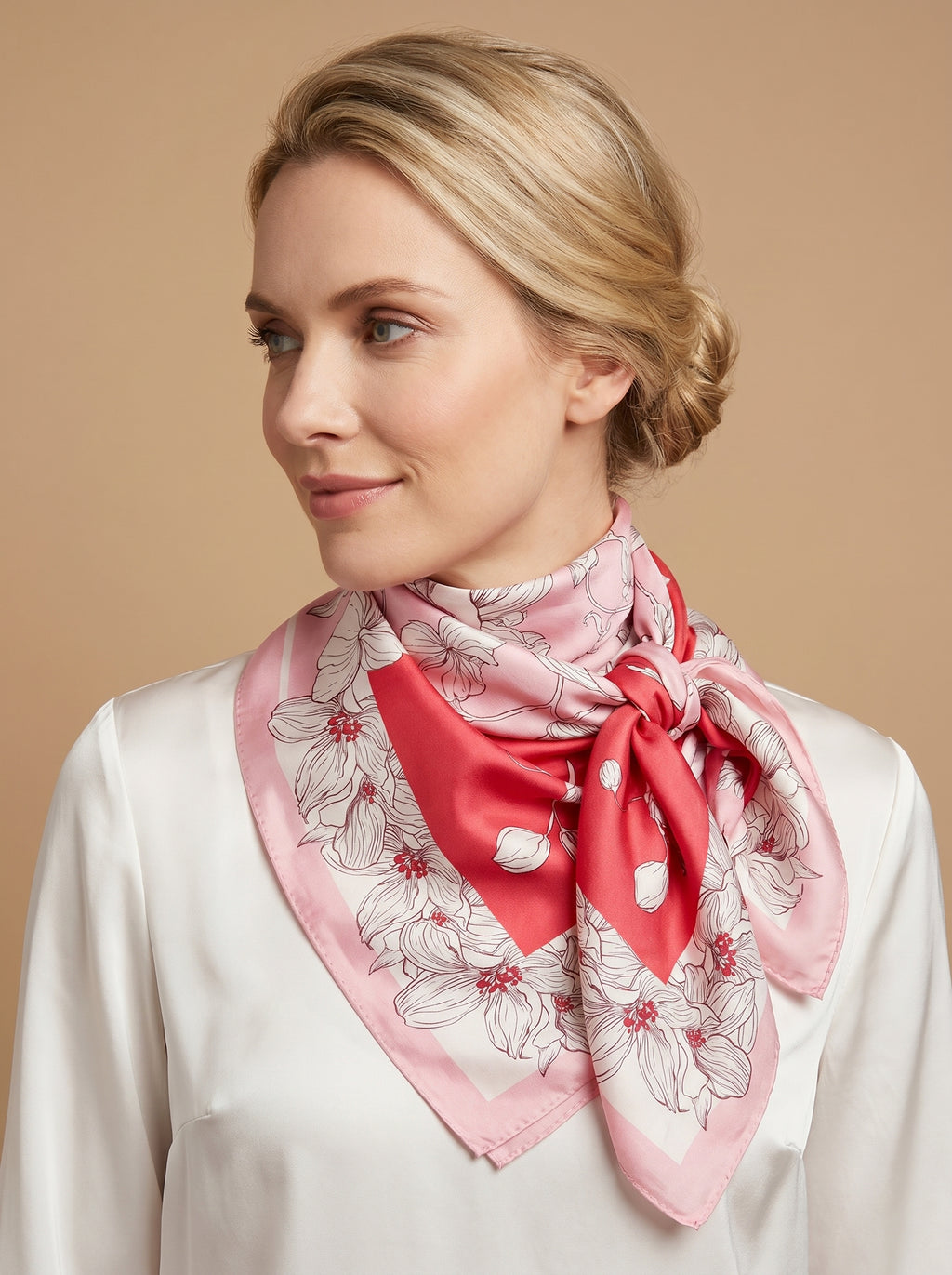 19.7in Floral print 100% mulberry Silk scarf accessories