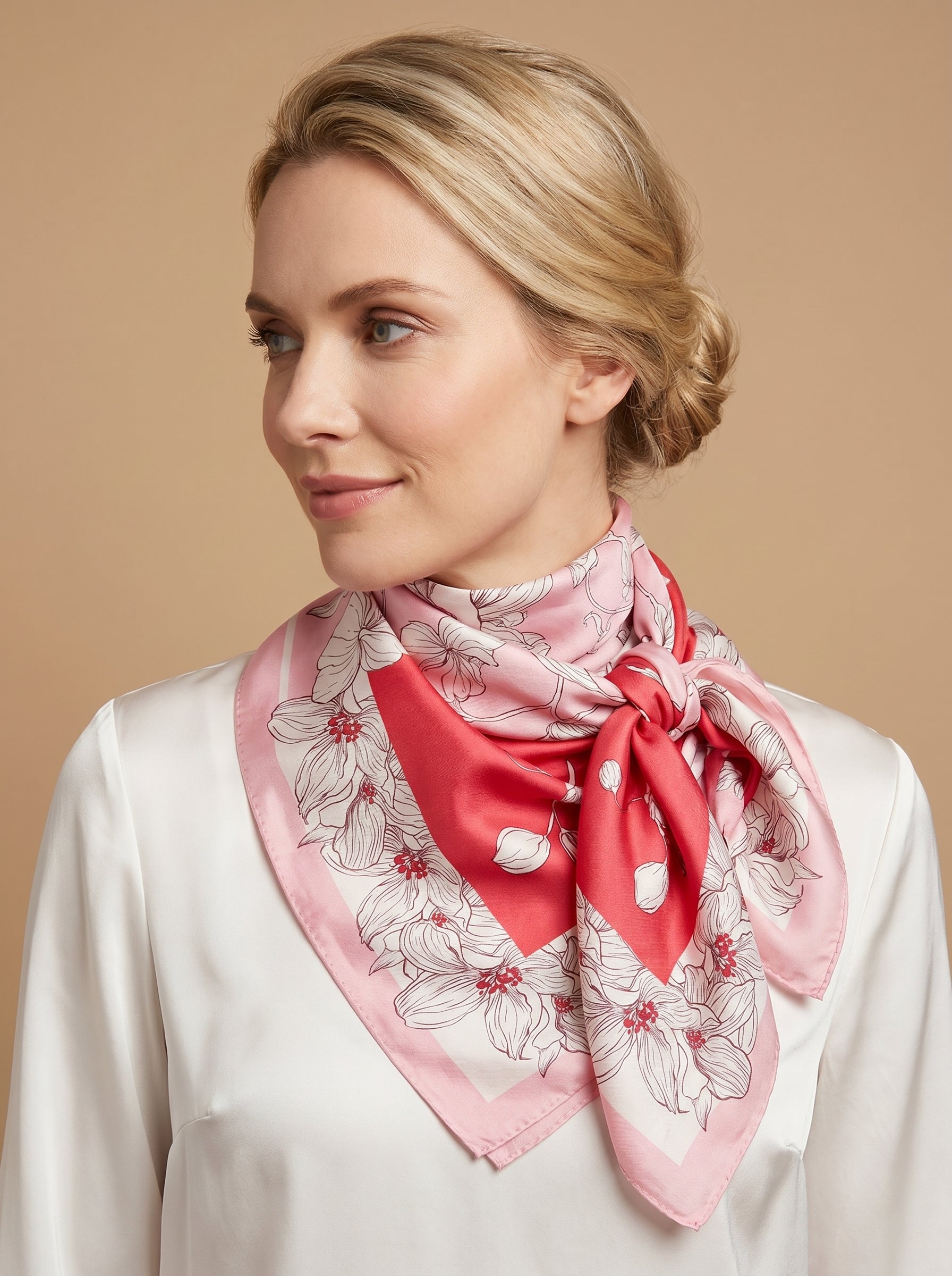 19.7in Floral print 100% mulberry Silk scarf accessories