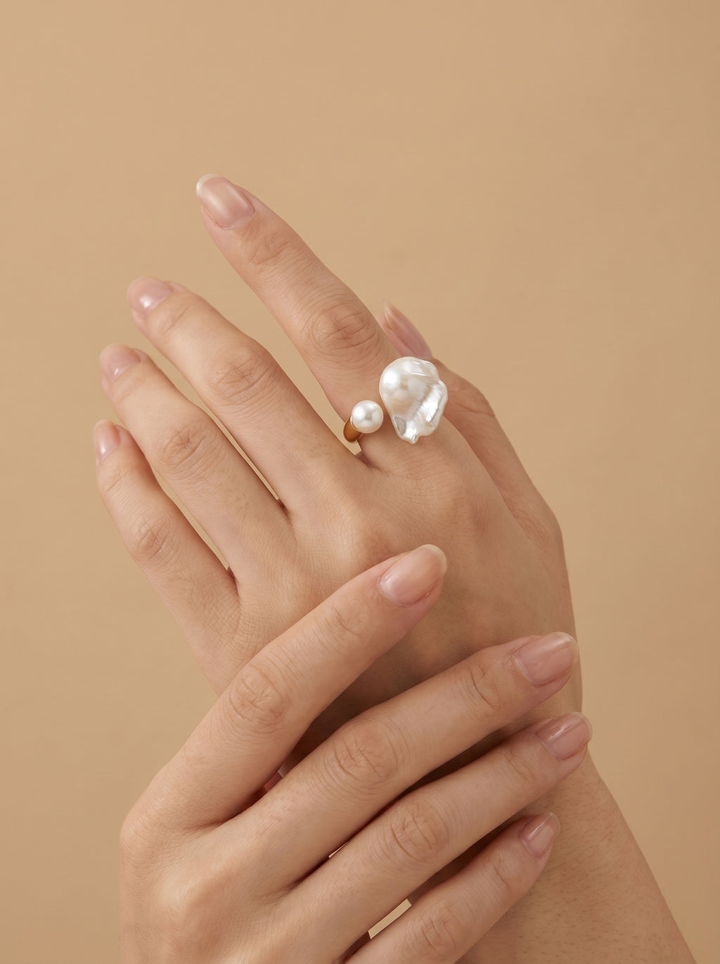 Open Natural Pearl engagement ring, wedding jewelry for bride/bridesmaid